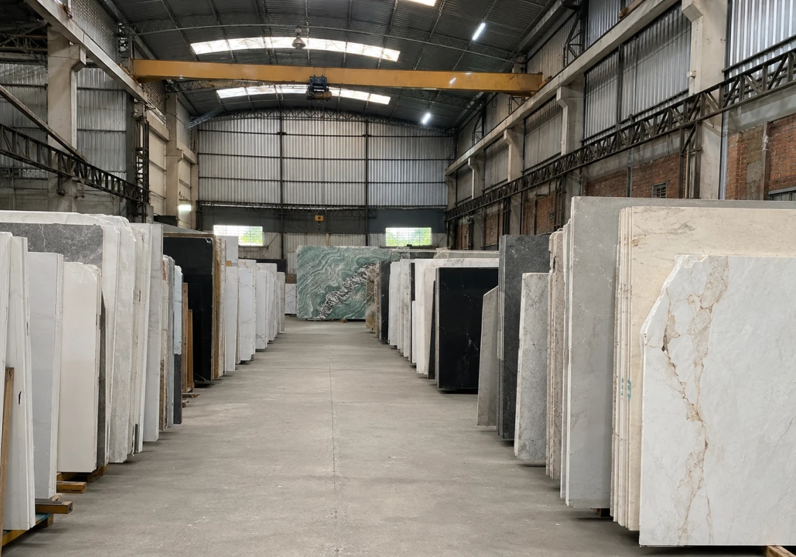 Showroom da Revegran preparado para receber clientes das marmorarias